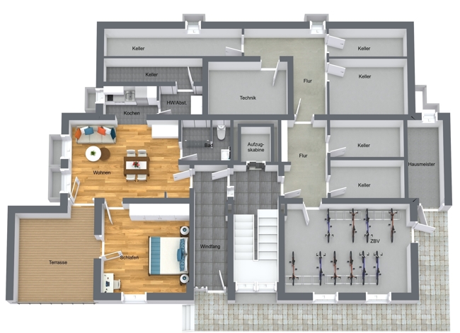 Sonnenhof Haus B - Kellergeschoss - 3D Floor Plan