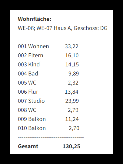 Wohnfläche WE6;WE7 HausA